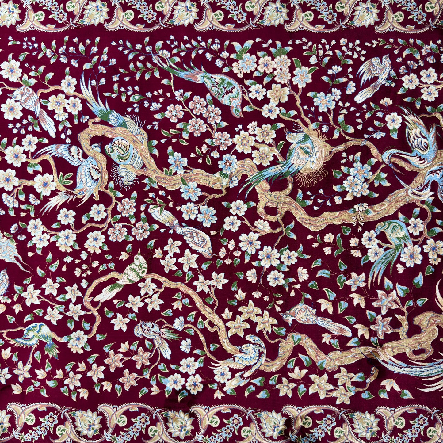 Persian Qom Bird of Paradise Pure Silk Abresham Rug 7 ft x 10 ft | 1600