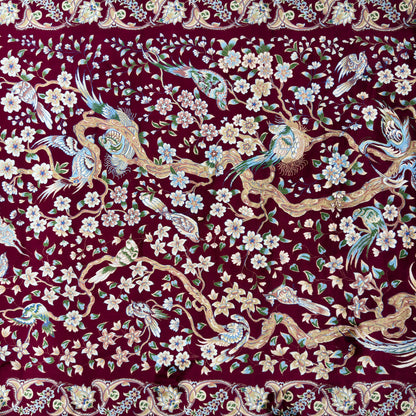 Persian Qom Bird of Paradise Pure Silk Abresham Rug 7 ft x 10 ft | 1600