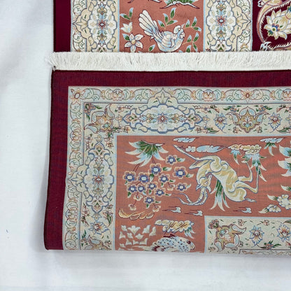 Persian Qom Bird of Paradise Pure Silk Abresham Rug 7 ft x 10 ft | 1600