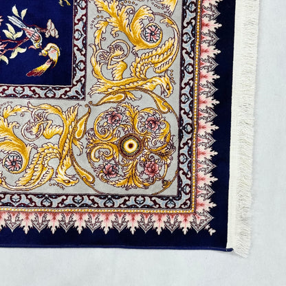 Persian Shekargh Navy Hunting Pure Silk Abresham Rug 7 ft x 10 ft | 1600
