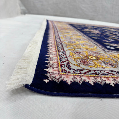 Persian Shekargh Navy Hunting Pure Silk Abresham Rug 7 ft x 10 ft | 1600