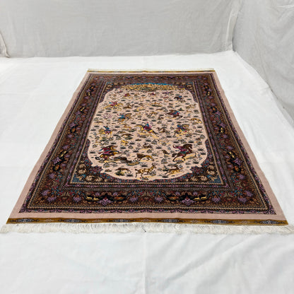 Persian Shekargh Ivory Silk Rug 7 ft x 10 ft | Pure Silk Abresham 1600 Reed