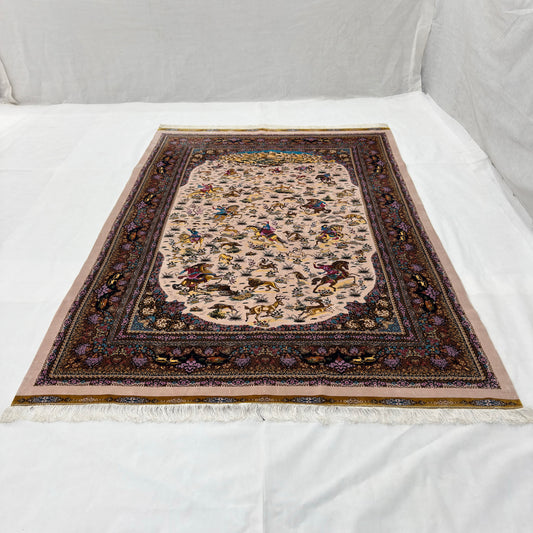 Persian Shekargh Ivory Silk Rug 7 ft x 10 ft | Pure Silk Abresham 1600 Reed