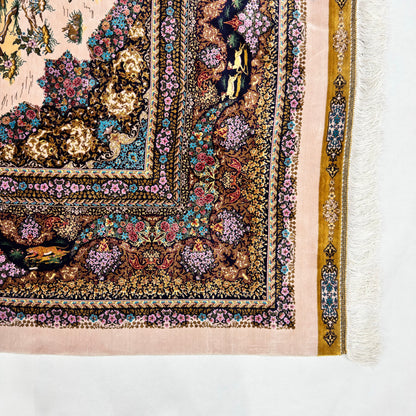 Persian Shekargh Ivory Silk Rug 7 ft x 10 ft | Pure Silk Abresham 1600 Reed