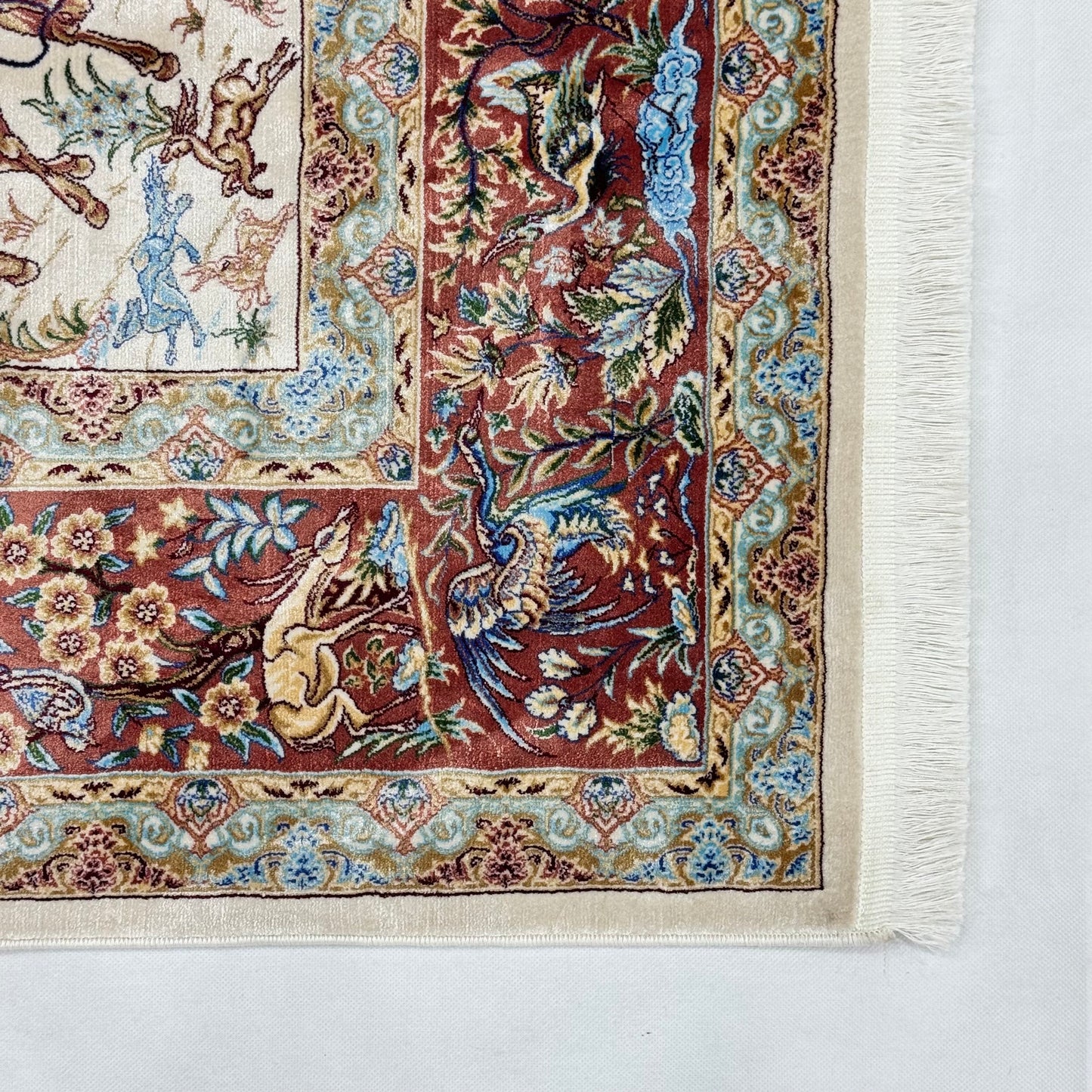 Persian Silk Hunt Scene Rug 5 ft x 8 ft | 1600 Reed Pure Silk Abresham
