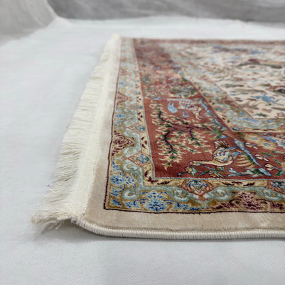 Persian Silk Hunt Scene Rug 5 ft x 8 ft | 1600 Reed Pure Silk Abresham