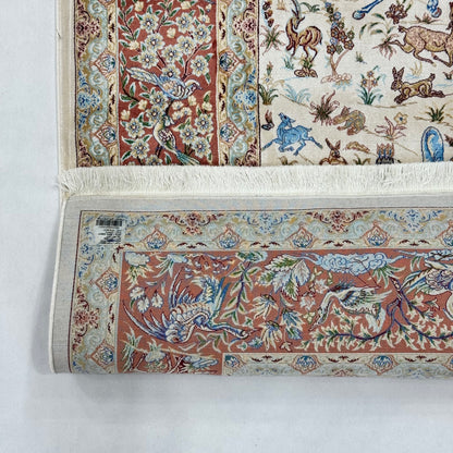Persian Silk Hunt Scene Rug 5 ft x 8 ft | 1600 Reed Pure Silk Abresham
