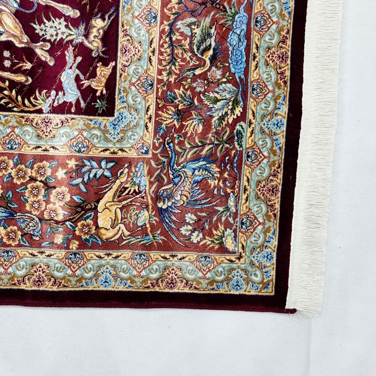 Persian Silk Hunting Scene Rug 5 ft x 8 ft | Pure Silk Abresham | 1600 Reeds