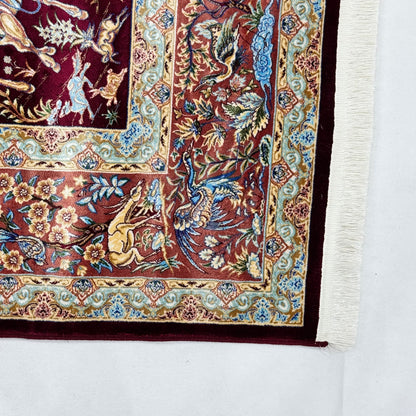 Persian Silk Hunting Scene Rug 5 ft x 8 ft | Pure Silk Abresham | 1600 Reeds