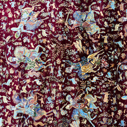 Persian Silk Hunting Scene Rug 5 ft x 8 ft | Pure Silk Abresham | 1600 Reeds