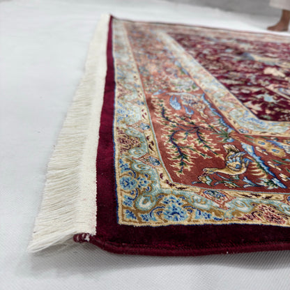 Persian Silk Hunting Scene Rug 5 ft x 8 ft | Pure Silk Abresham | 1600 Reeds
