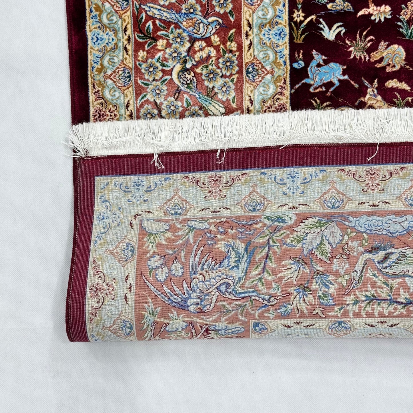 Persian Silk Hunting Scene Rug 5 ft x 8 ft | Pure Silk Abresham | 1600 Reeds