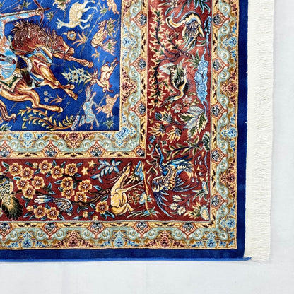 Persian Silk Hunt Scene Rug 5 ft x 8 ft | 1600 Reed Pure Silk Abresham
