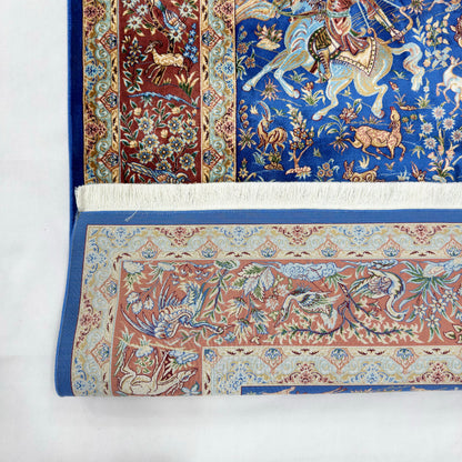 Persian Silk Hunt Scene Rug 5 ft x 8 ft | 1600 Reed Pure Silk Abresham