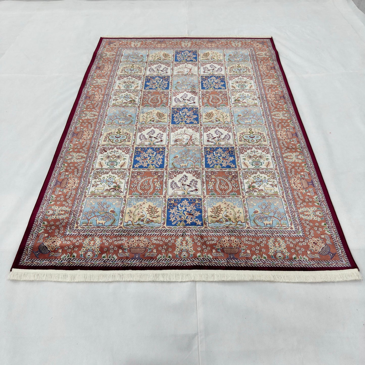 Persian Garden Panel Silk Rug | Pure Silk Abresham | 5 ft x 8 ft