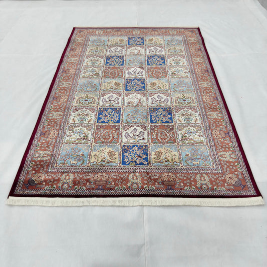 Persian Garden Panel Silk Rug | Pure Silk Abresham | 5 ft x 8 ft
