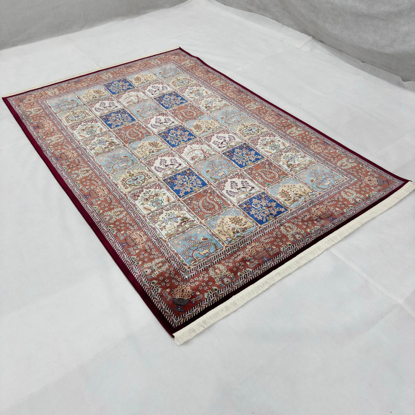 Persian Garden Panel Silk Rug | Pure Silk Abresham | 5 ft x 8 ft