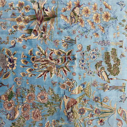 Persian Silk Garden Birds Rug 5 ft x 8 ft | Pure Silk Abresham 1600 Reed