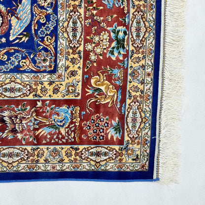 Persian Silk Garden Bird Rug 4 ft x 6 ft | Pure Silk Abresham | 1600 Reed