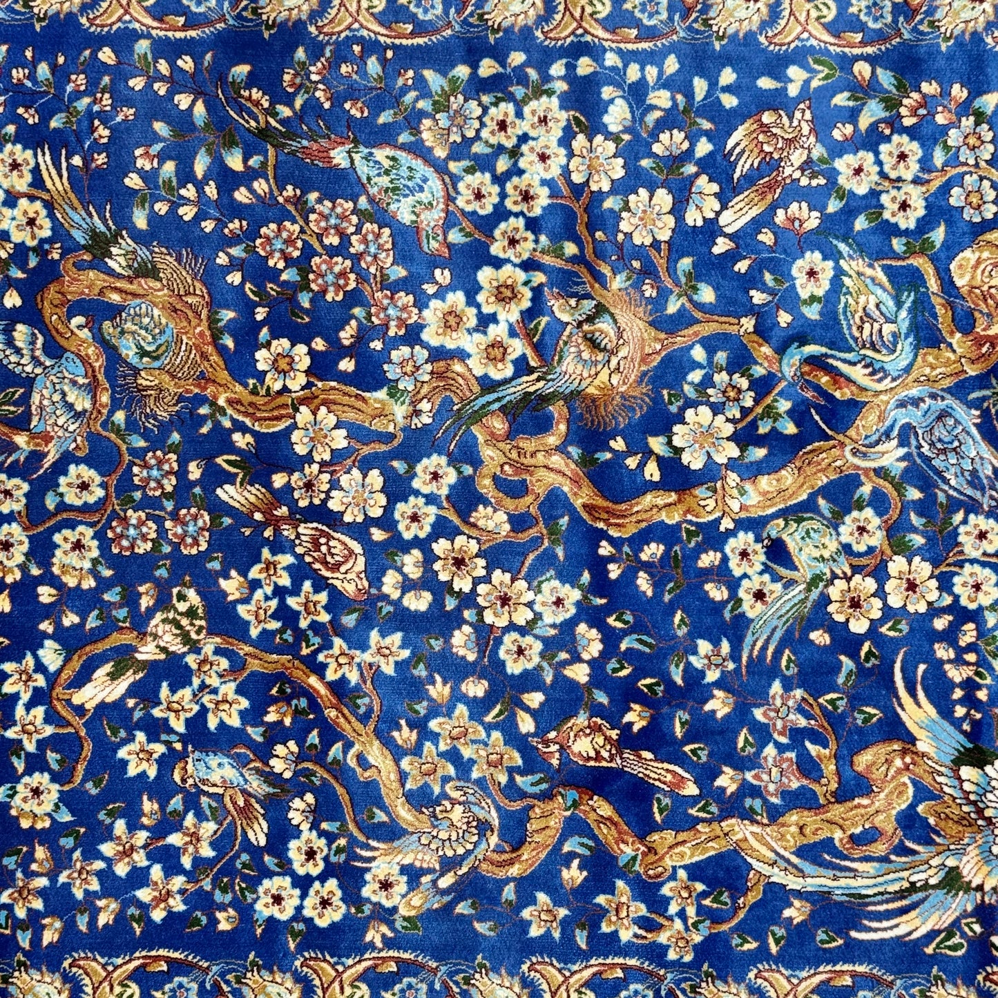 Persian Silk Garden Bird Rug 4 ft x 6 ft | Pure Silk Abresham | 1600 Reed