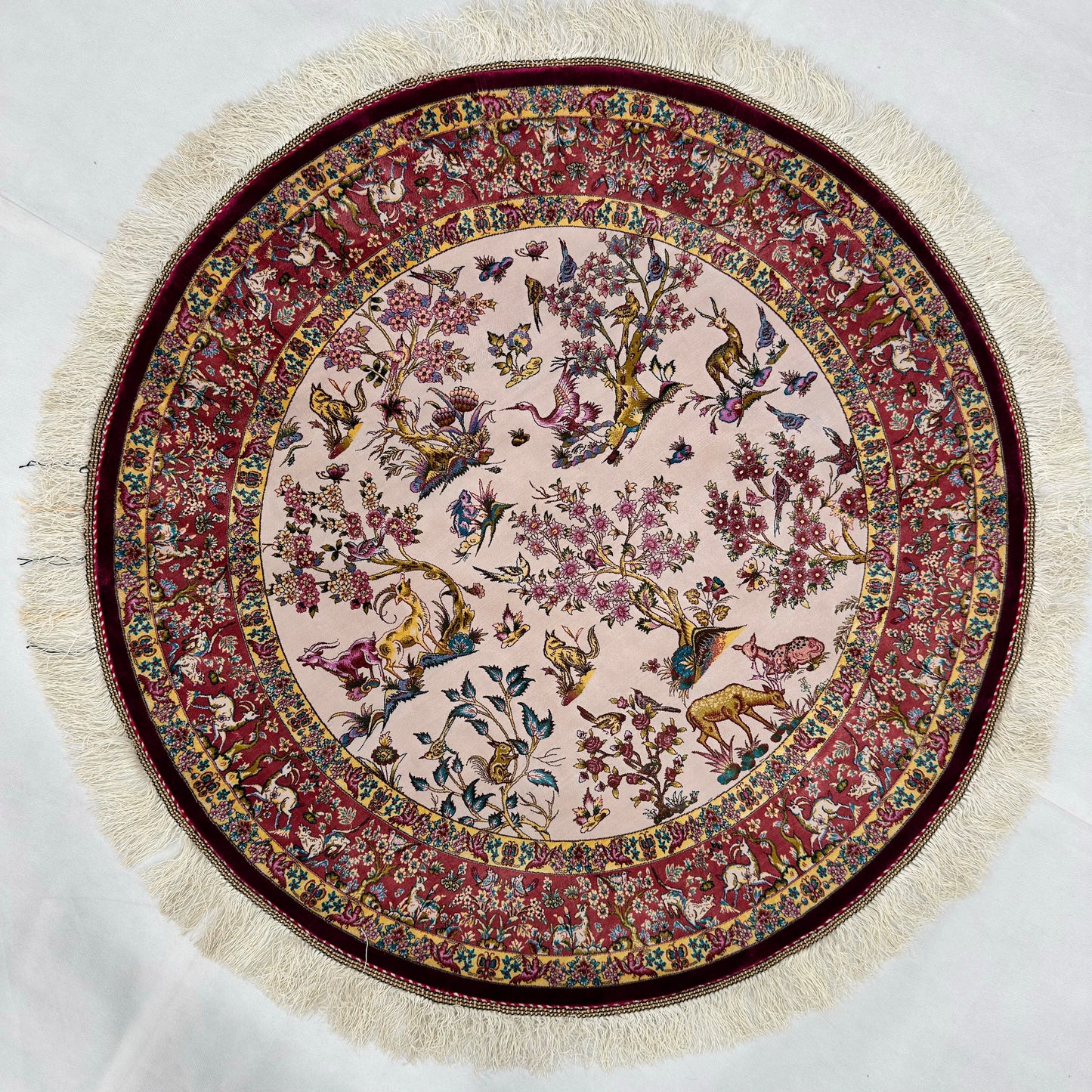 Persian Silk Round Rug | Pure Silk Abresham | 3 ft x 3 ft | 1600 Reeds