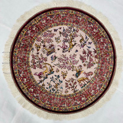 Persian Silk Round Rug | Pure Silk Abresham | 3 ft x 3 ft | 1600 Reeds