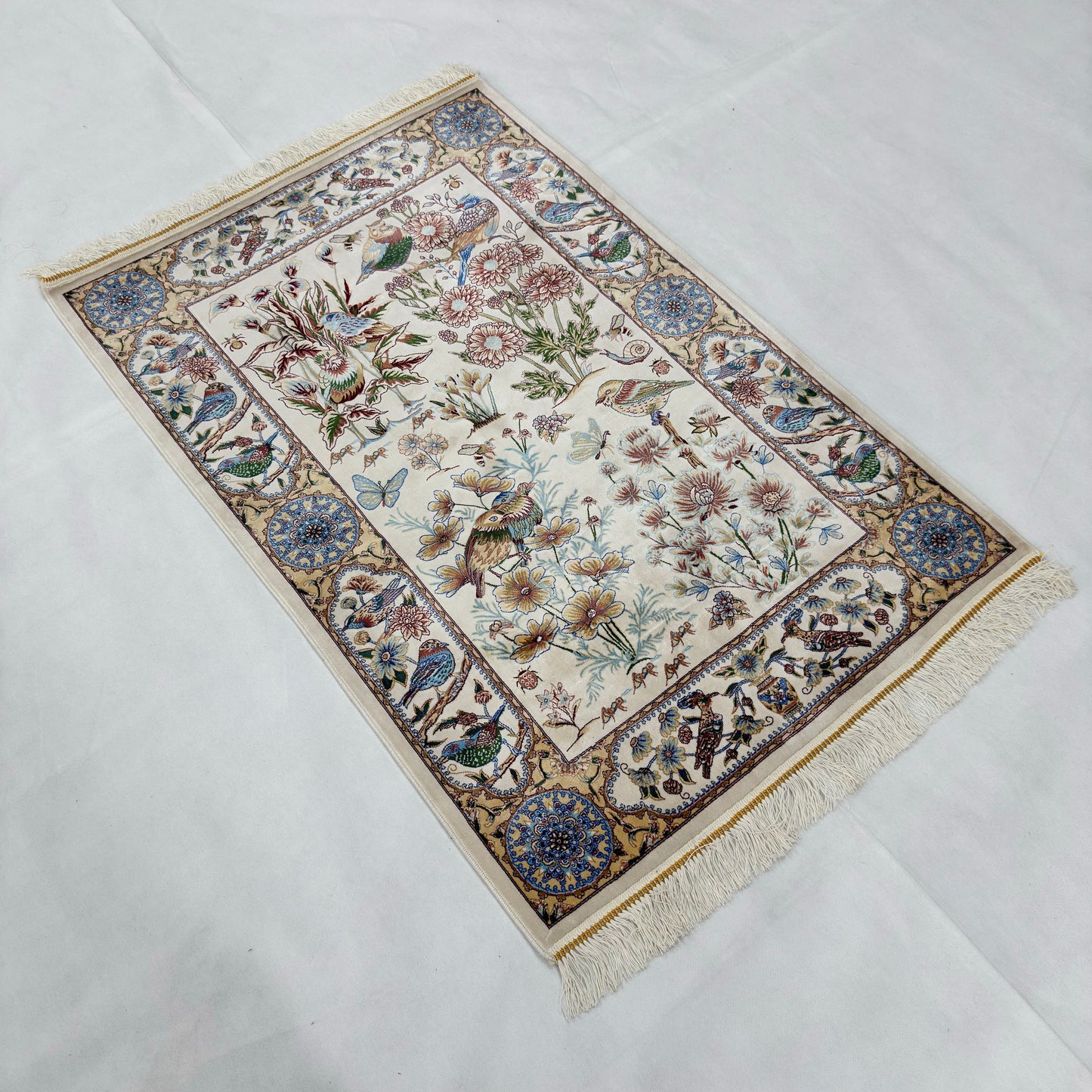 Persian Garden Birds Silk Rug 2.5 ft x 4 ft | Pure Silk Abresham