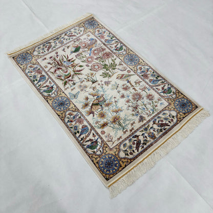 Persian Garden Birds Silk Rug 2.5 ft x 4 ft | Pure Silk Abresham