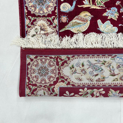 Persian Silk Garden Bird Rug 2.5 ft x 4 ft | Pure Silk Abresham 1600 Reed