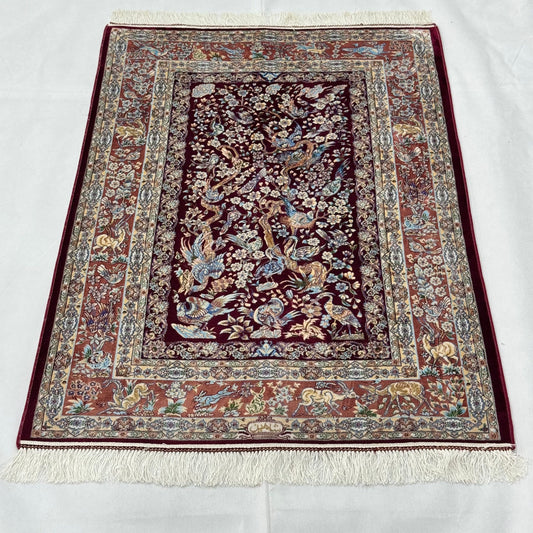 Persian Silk Bird of Paradise Rug 2.5 ft x 4 ft | 1600 Reeds