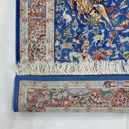 Persian Silk Hunt Scene Rug 2.5 ft x 4 ft | 1600 Reed Pure Silk Abresham