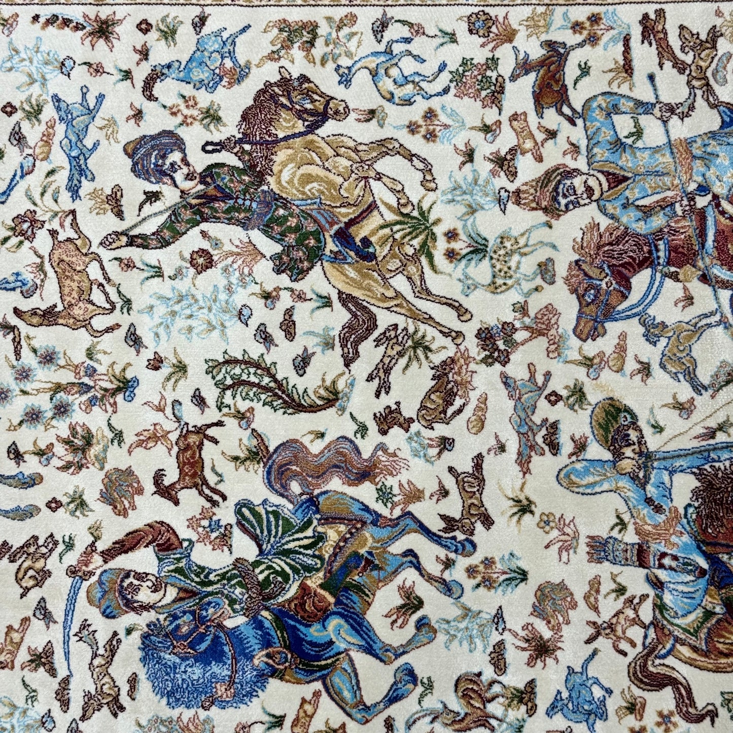 Persian Silk Hunting Scene Rug 2.5 ft x 4 ft | Pure Silk Abresham