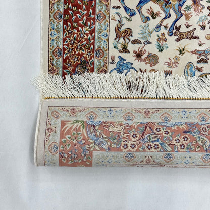Persian Silk Hunting Scene Rug 2.5 ft x 4 ft | Pure Silk Abresham
