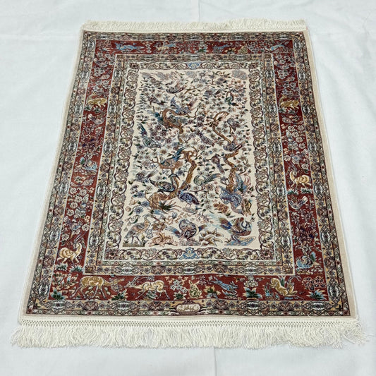 Persian Silk Bird of Paradise Rug 2.5 ft x 4 ft | 1600 Reed Pure Silk