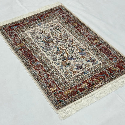 Persian Silk Bird of Paradise Rug 2.5 ft x 4 ft | 1600 Reed Pure Silk