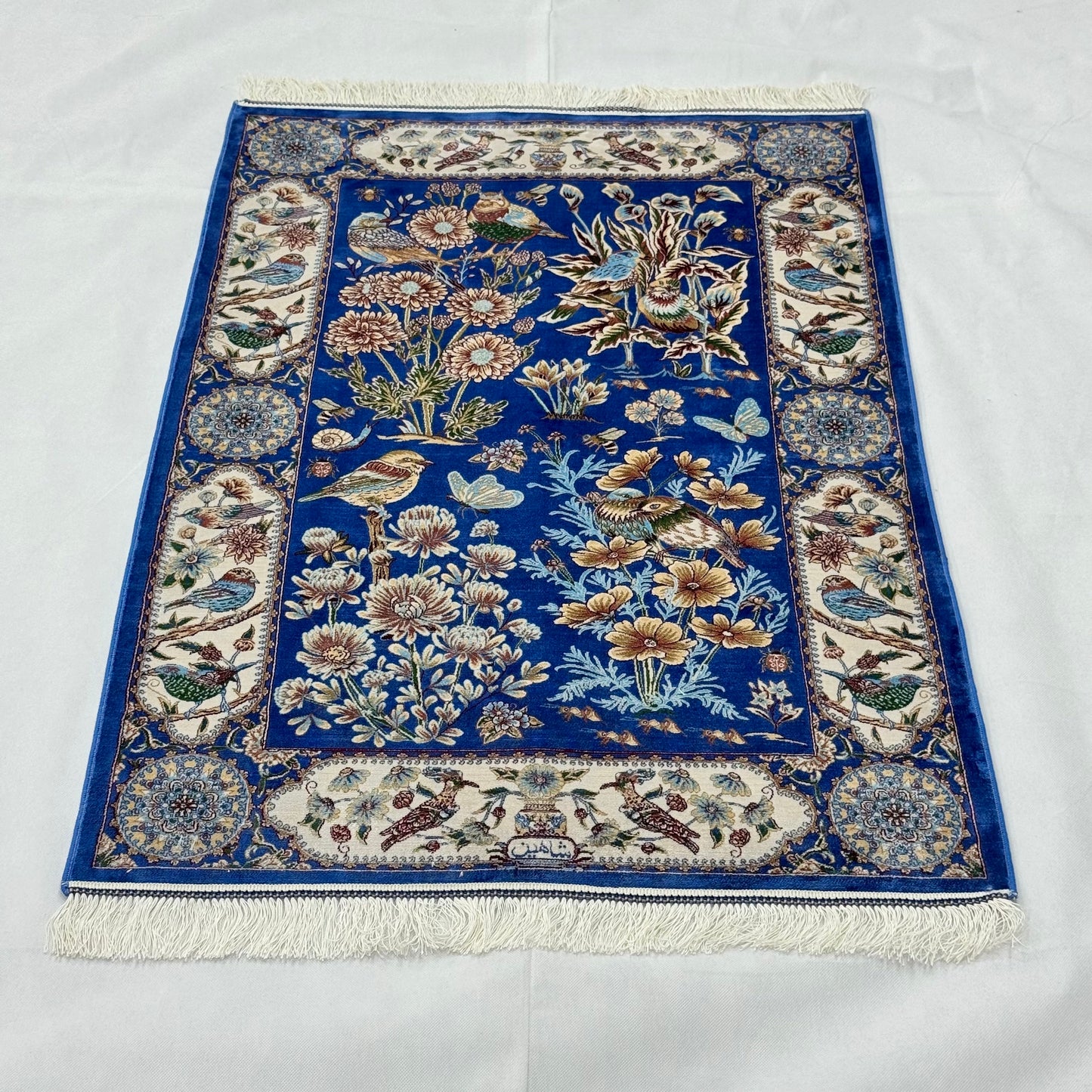 Persian Silk Garden Birds Rug 2.5 ft x 4 ft | 1600 Reeds Iranian Abresham