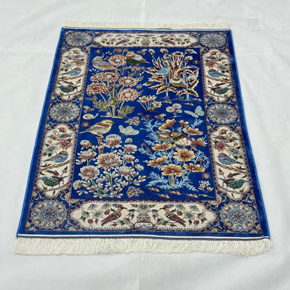 Persian Silk Garden Birds Rug 2.5 ft x 4 ft | 1600 Reeds Iranian Abresham