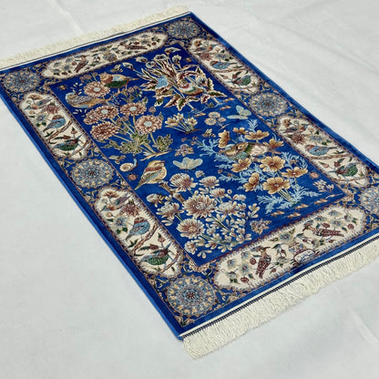 Persian Silk Garden Birds Rug 2.5 ft x 4 ft | 1600 Reeds Iranian Abresham
