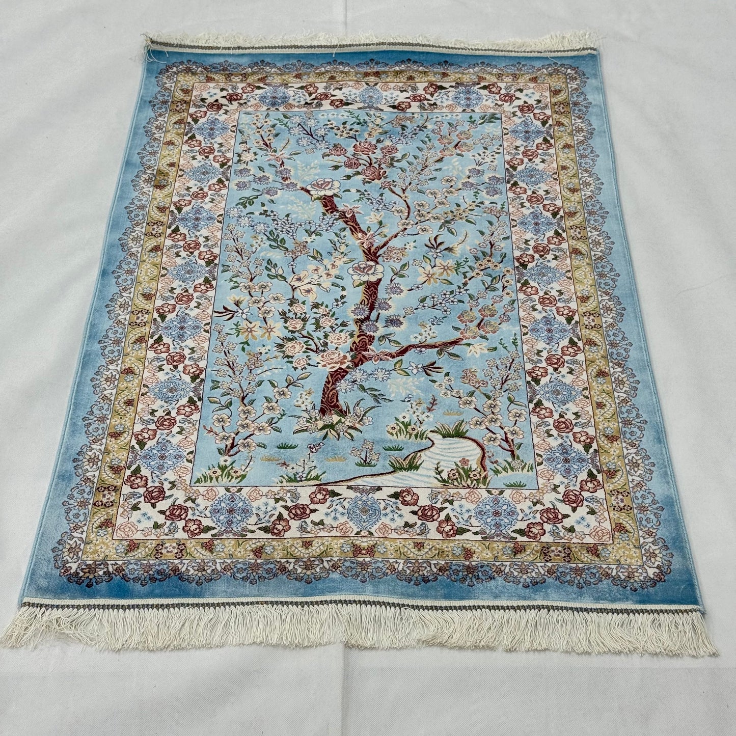 Persian Silk Floral Tree Rug 2.5 ft x 4 ft | Pure Silk Abresham 1600 Reed