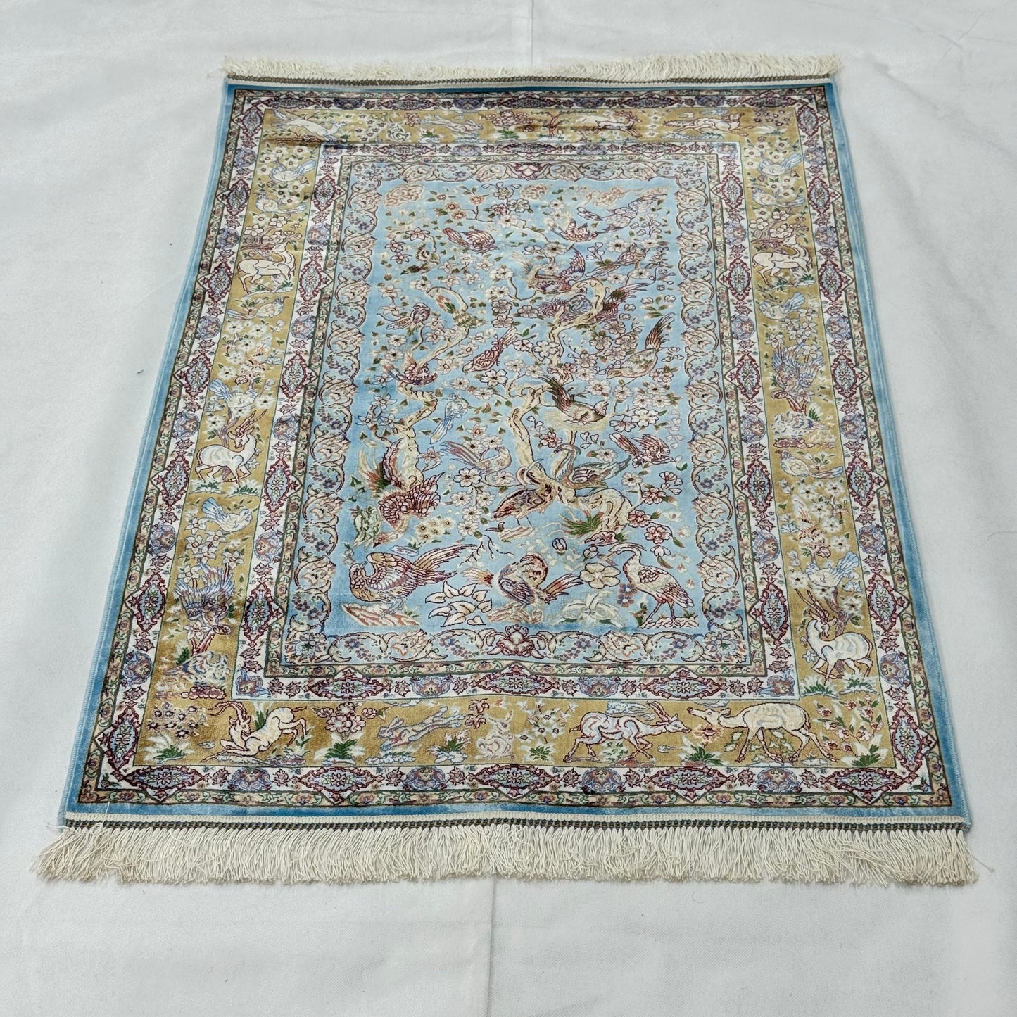 Persian Silk Abresham Bird & Floral Rug 2.5 ft x 4 ft | 1600 Reed