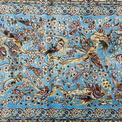 Persian Silk Abresham Bird & Floral Rug 2.5 ft x 4 ft | 1600 Reed