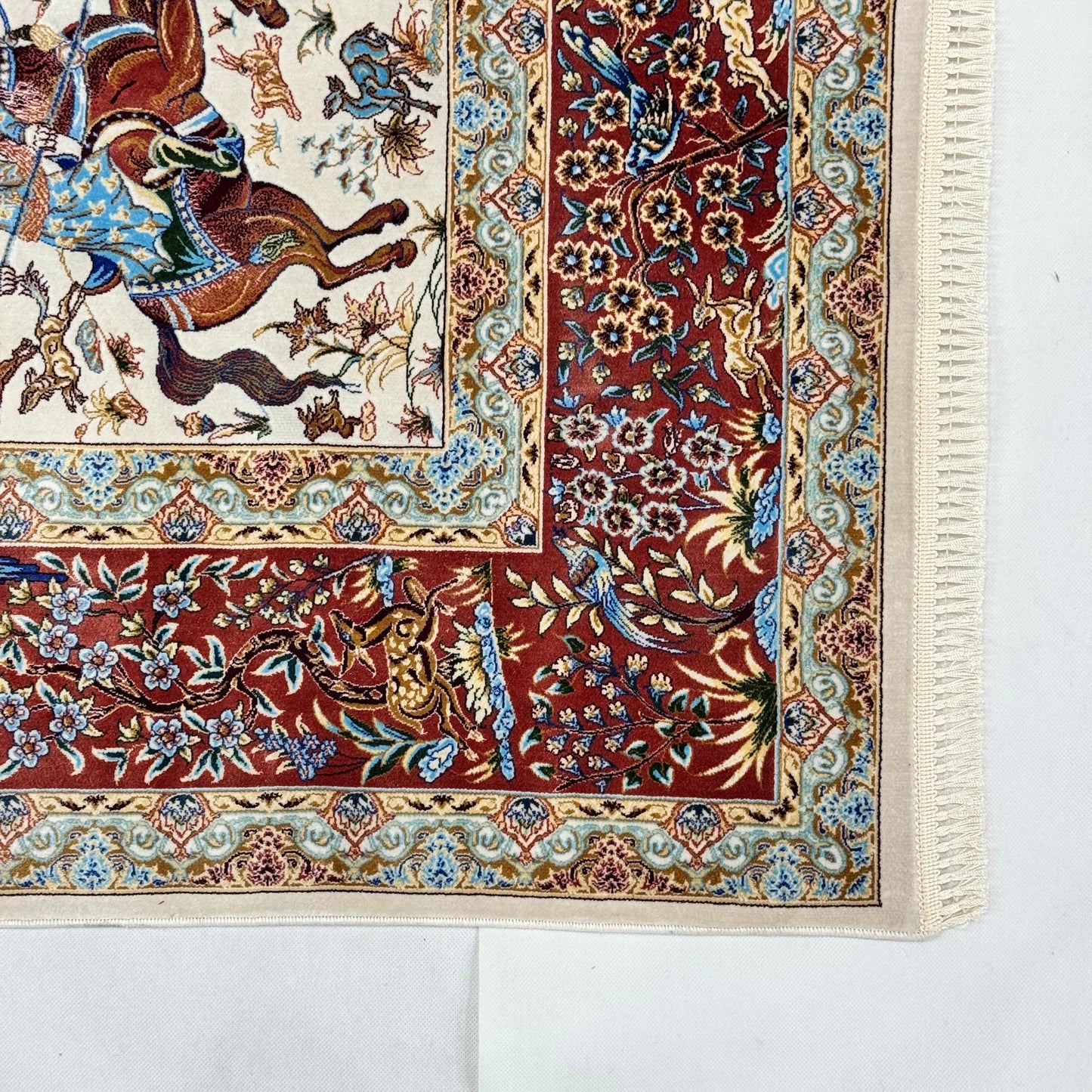 Persian Silk Hunting Scene Rug 5 ft x 8 ft | 1600 Reed Pure Silk Abresham