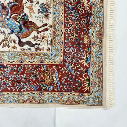 Persian Silk Hunting Scene Rug 5 ft x 8 ft | 1600 Reed Pure Silk Abresham