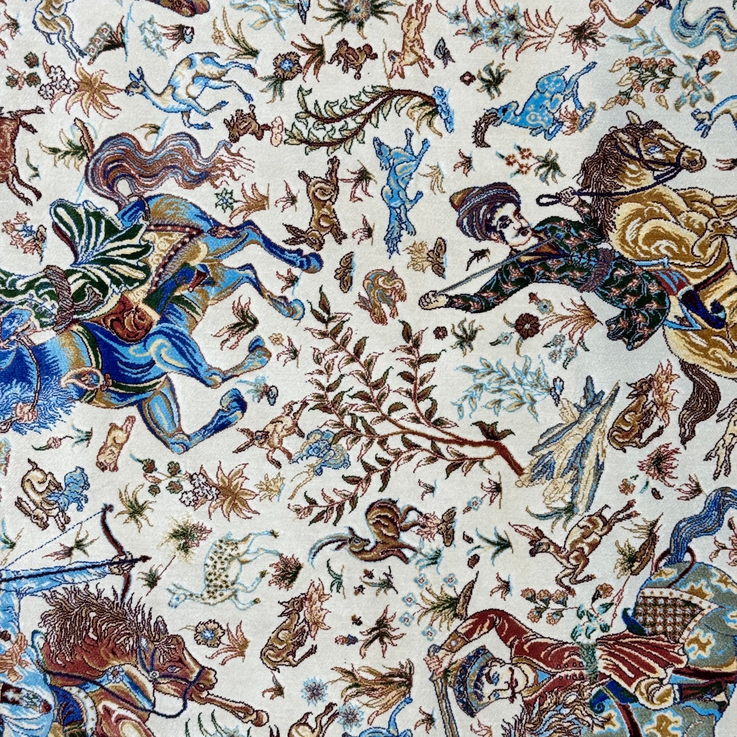 Persian Silk Hunting Scene Rug 5 ft x 8 ft | 1600 Reed Pure Silk Abresham