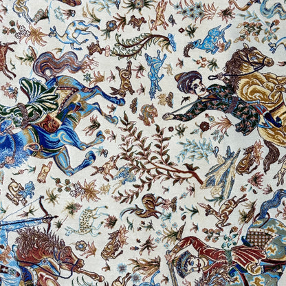 Persian Silk Hunting Scene Rug 5 ft x 8 ft | 1600 Reed Pure Silk Abresham