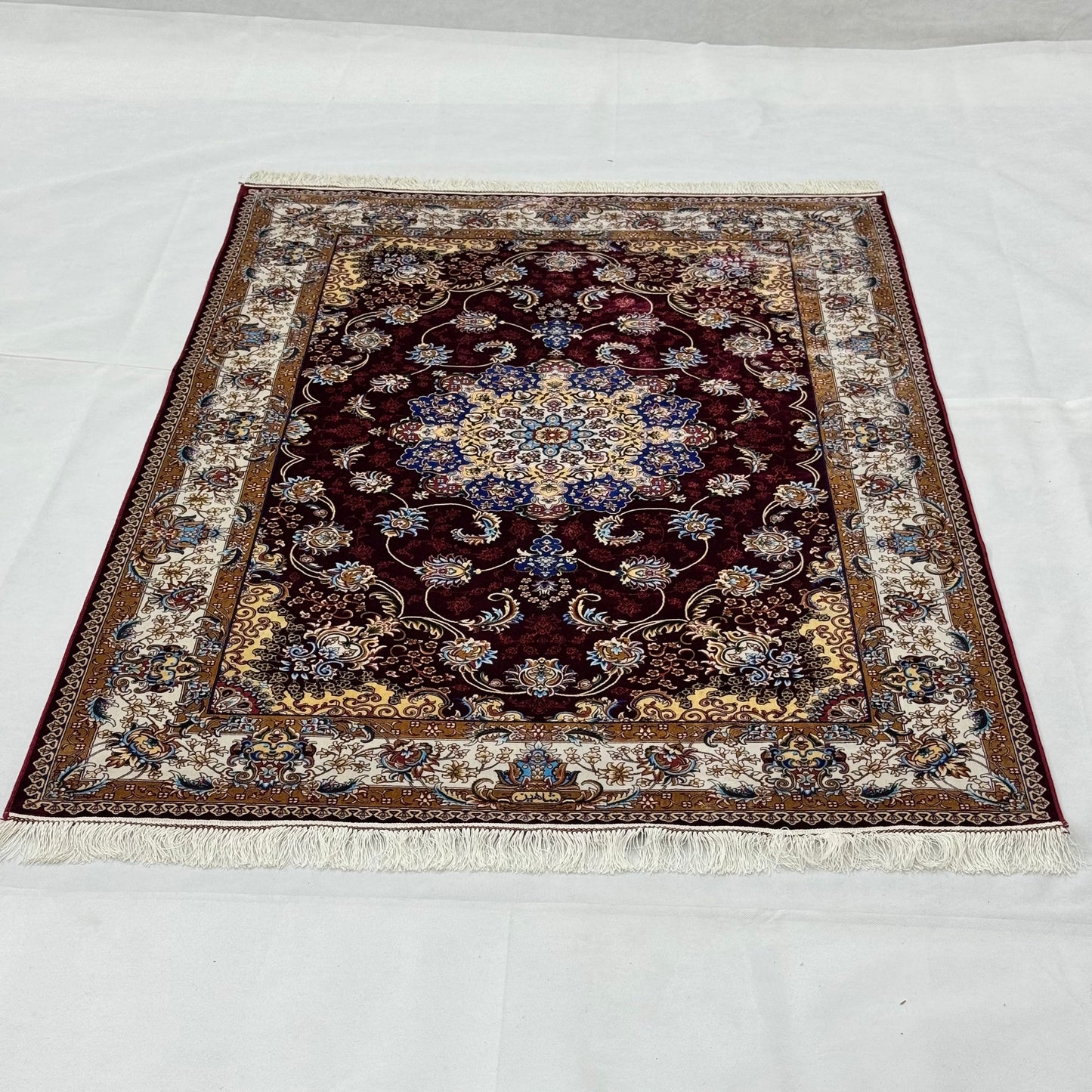 Persian Silk Abresham Rug 4 ft x 6 ft | 1600 Reed Machine-Made Iran