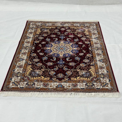 Persian Silk Abresham Rug 4 ft x 6 ft | 1600 Reed Machine-Made Iran