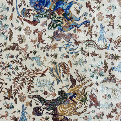 Persian Silk Hunt Scene Rug 4 ft x 6 ft | Pure Silk Abresham | 1600 Reed