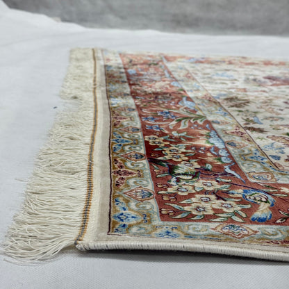 Persian Silk Hunt Scene Rug 4 ft x 6 ft | Pure Silk Abresham | 1600 Reed