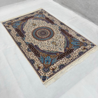 Persian Silk Abresham Medallion Rug 4 ft x 6 ft | 1600 Reed Machine-Made Iran